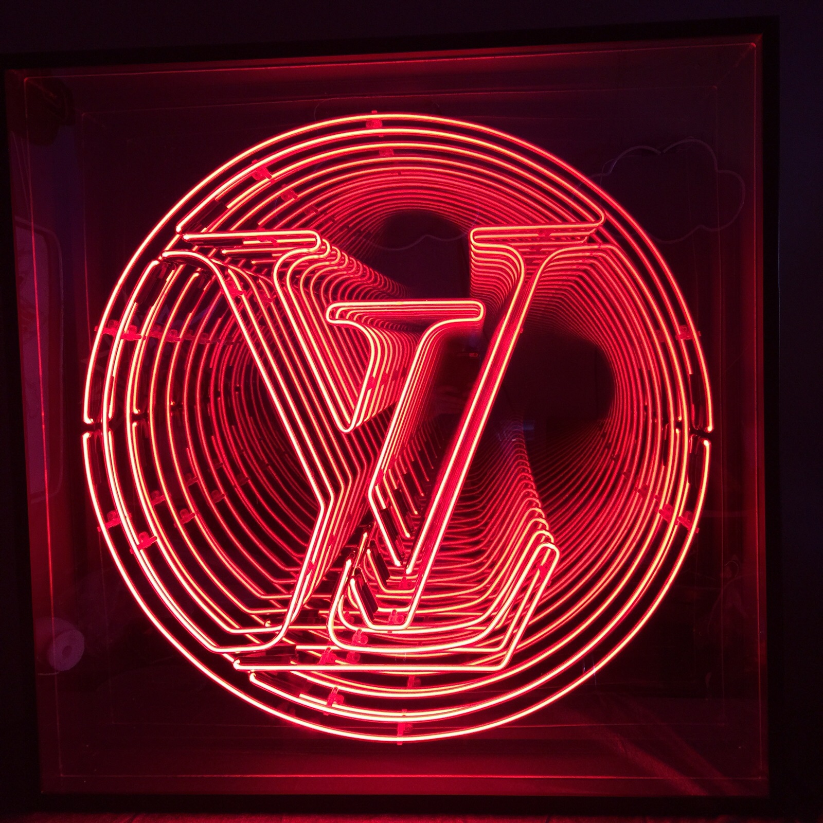 Louis Vuitton red logo, , red neon lights, creative, red abstract