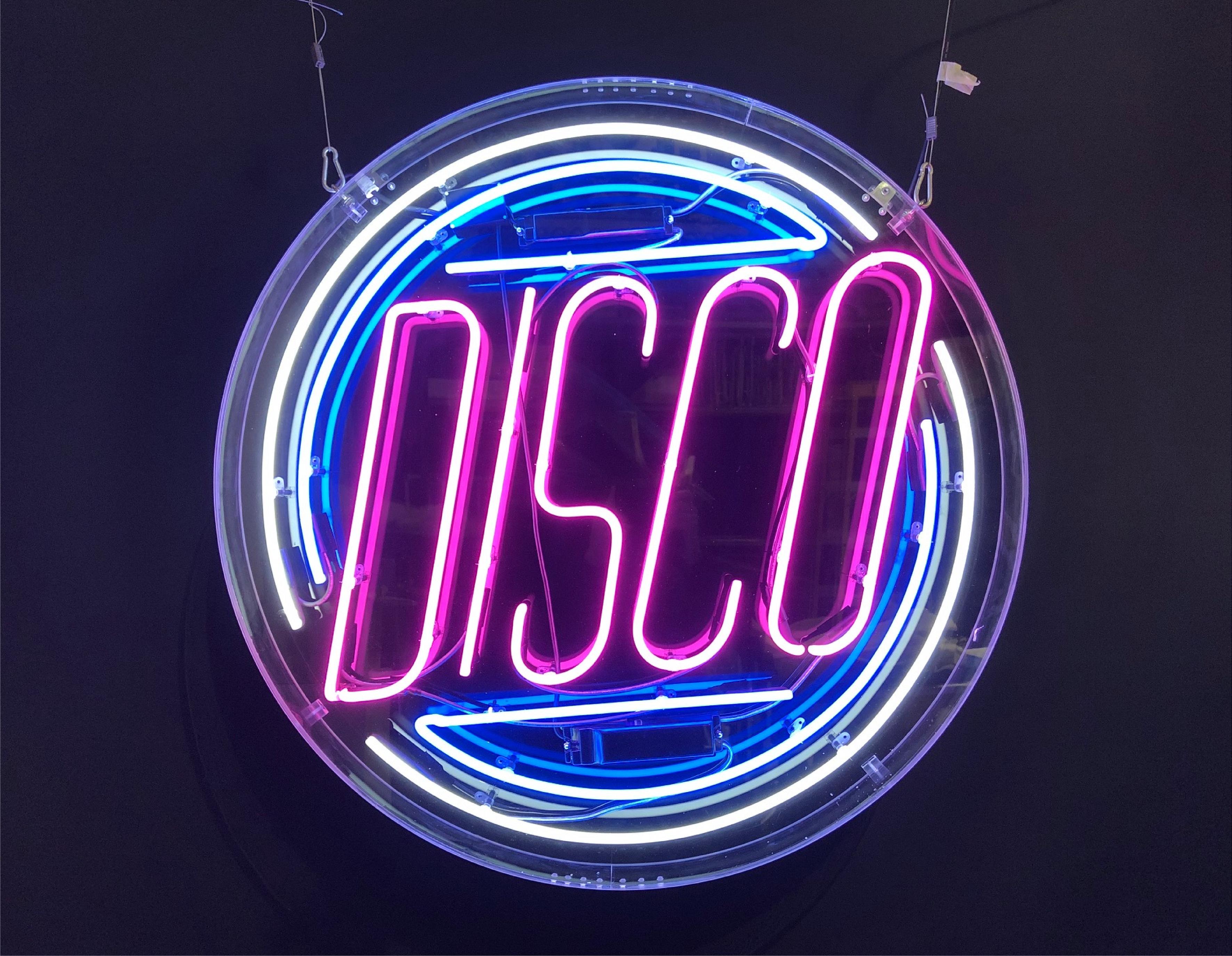 Disco neon – diameter 1m - Kemp London - Bespoke neon signs, prop hire